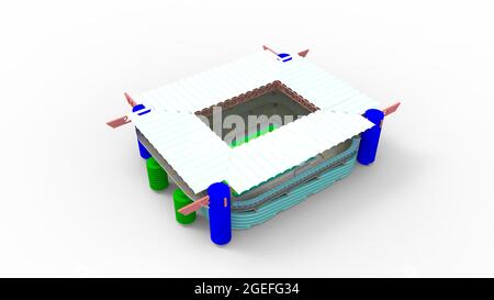 Rendering 3D di una struttura architettonica degli edifici dello stadio isolata su sfondo bianco Foto Stock