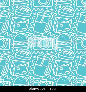 elementi da picnic senza giunture modello doodles Illustrazione Vettoriale