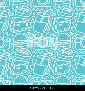 elementi da picnic senza giunture modello doodles Illustrazione Vettoriale