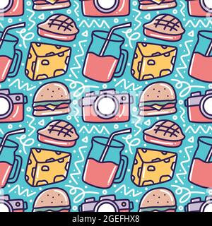 colorati elementi da picnic senza giunture modello doodles Illustrazione Vettoriale