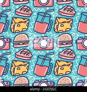 colorati elementi da picnic senza giunture modello doodles Illustrazione Vettoriale