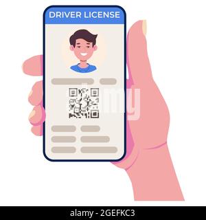 Patente di guida sullo schermo del telefono cellulare. App mobile per l'identificazione personale. Illustrazione vettoriale Illustrazione Vettoriale