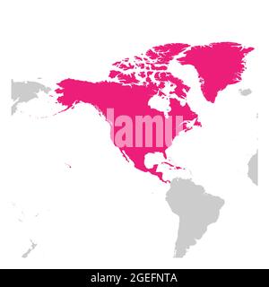 Continente nordamericano rosa segnato in grigio silhouette della mappa del mondo. Semplice illustrazione vettoriale piatta. Illustrazione Vettoriale