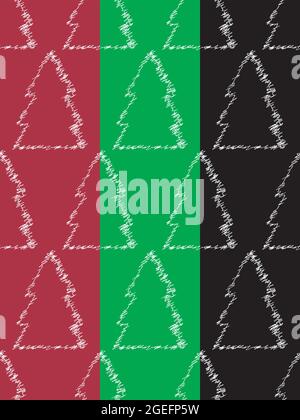 Ripetizione senza giunture geometrica dell'albero EVE. Natale, Capodanno festivo illustrazione. Design minimalista nordico, linea bianca a righe. Verde, rosso Illustrazione Vettoriale