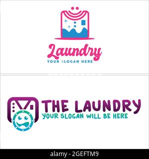 Lavatrice lavanderia logo design Illustrazione Vettoriale