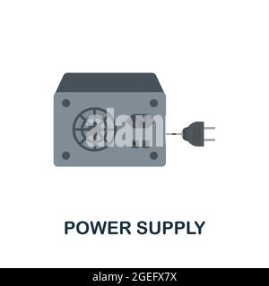 Icona alimentatore piatto. Segno colorato dalla collezione di sicurezza domestica. Illustrazione dell'icona Creative Power Supply per il web design, l'infografia e altro ancora Illustrazione Vettoriale