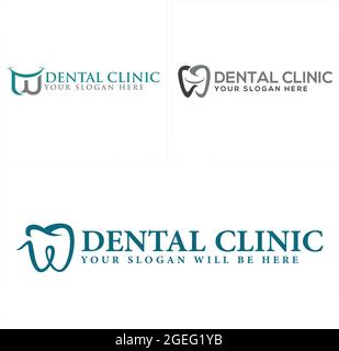 Disegno del logo della clinica dentale con il dente di illustrazione vettoriale Illustrazione Vettoriale