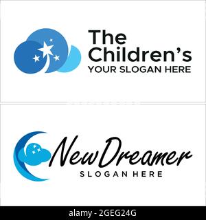 Logo di design icona luna stella e nuvola per la camera dei bambini Illustrazione Vettoriale
