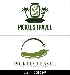 Sottaceti e plane logo design vettoriale vacanza viaggio ricreazione vegan cibo Illustrazione Vettoriale