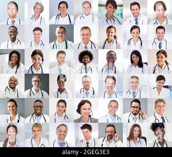 Diversi medico multiculturale Dottore Photo Collage Headshot Foto Stock