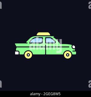 Retro taxi auto RGB colore icona per tema scuro Illustrazione Vettoriale