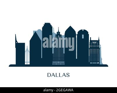 Skyline di Dallas, silhouette monocromatica. Illustrazione vettoriale. Illustrazione Vettoriale