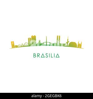 Linea di linea Brasilia con profilo rosso vettoriale su sfondo bianco. Illustrazione Vettoriale
