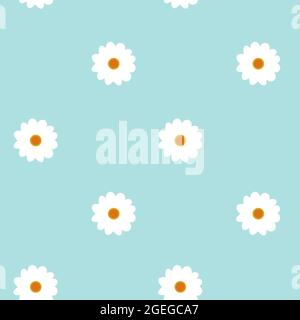 Pattern senza giunture con margherite sul retro blu Illustrazione Vettoriale