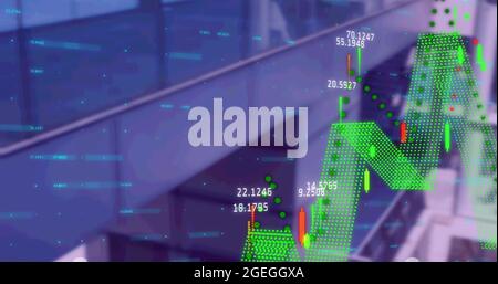 Immagine dell'elaborazione dei dati finanziari rispetto all'edificio moderno Foto Stock