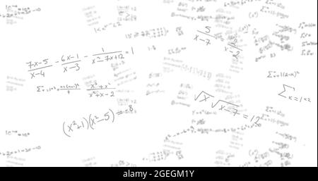 Immagine delle equazioni matematiche scritta a mano su schermo bianco Foto Stock