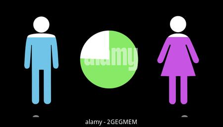 Forme maschili e femminili e grafici a torta riempiti di colori 4k Foto Stock