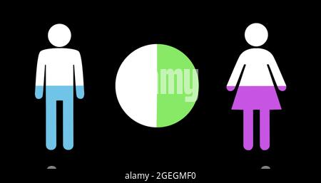 Forme maschili e femminili e grafici a torta riempiti di colori 4k Foto Stock