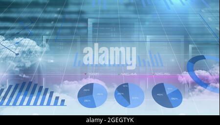 Immagine digitale dell'elaborazione dei dati statistici su cloud rispetto ai server di computer Foto Stock