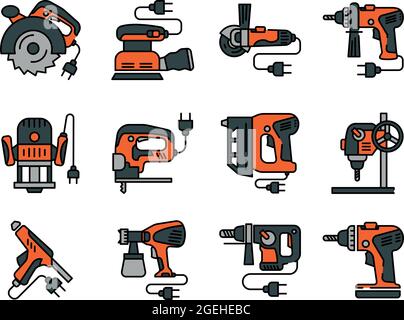 icone degli strumenti di costruzione professionali Illustrazione Vettoriale