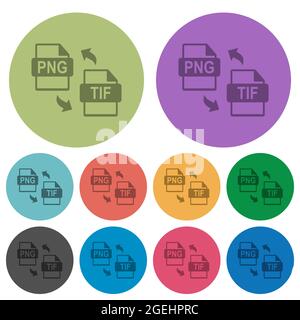 Conversione file PNG TIF icone piatte più scure su sfondo rotondo a colori Illustrazione Vettoriale