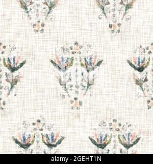 Tessuto di lino con motivo floreale grigio disegnato a mano. Capricci da giardino senza cuciture. Moderna primavera doodle floreale natura tessuto per arredamento casa. Botanico Foto Stock