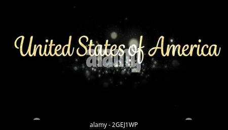 Testo e fuochi d'artificio degli Stati Uniti d'America 4k Foto Stock