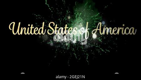 Testo e fuochi d'artificio degli Stati Uniti d'America 4k Foto Stock