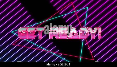 Immagine di voi vincere testo in lettere metalliche rosa su triangoli e linee viola incandescenti Foto Stock