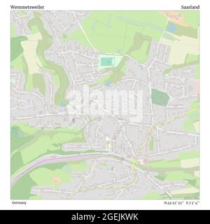 Wemmetsweiler, Germania, Saarland, N 49 22' 25'', e 7 5' 4''', mappa, mappa senza tempo pubblicata nel 2021. Viaggiatori, esploratori e avventurieri come Florence Nightingale, David Livingstone, Ernest Shackleton, Lewis and Clark e Sherlock Holmes si sono affidati alle mappe per pianificare i viaggi verso gli angoli più remoti del mondo, Timeless Maps sta mappando la maggior parte delle località del mondo, mostrando il successo di grandi sogni Foto Stock