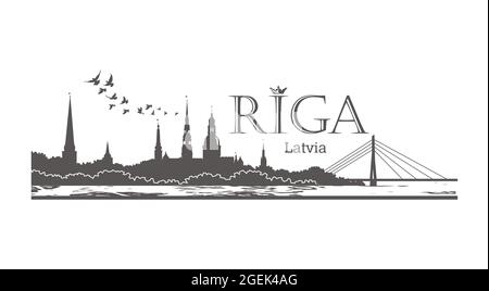 Riga Lettonia città. Illustrazione della silhouette vettoriale dello skyline. Illustrazione Vettoriale