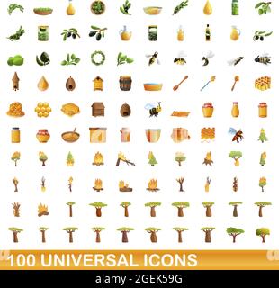 100 universal set di icone. Cartoon illustrazione di 100 icone universali set di vettore isolato su sfondo bianco Illustrazione Vettoriale