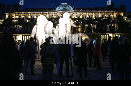 Potsdam, Germania. 22 gennaio 2019. Palazzo Sanssouci al Potsdam Palace Night nel Parco Sanssouci. Sotto il motto 'Les Rendez-Vous au Park Sanssouci', concerti, installazioni leggere e staging sono offerti nell'ambiente del parco storico di Sanssouci. Credit: Brittta Pedersen/dpa-Zentralbild/dpa/Alamy Live News Foto Stock