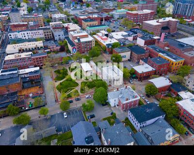 Vista aerea di Custom House Square nel New Bedford Whaling National Historical Park nel centro storico di New Bedford, Massachusetts, Massachusetts, USA. Foto Stock