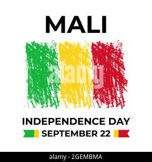 Mali Independence Day scritta con bandiera. Festa nazionale festeggia il 22 settembre. Modello vettoriale per banner poster tipografico, volantino, saluto c Illustrazione Vettoriale