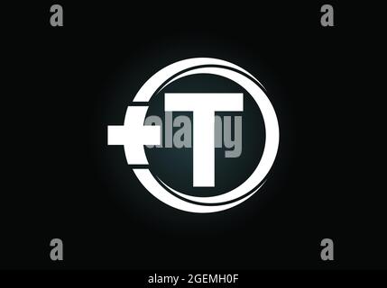 Alfabeto T monogramma iniziale in un cerchio con croce più. Design del logo medico. Emblema del carattere. Logo per farmacia, clinica, medico o sanitario Illustrazione Vettoriale