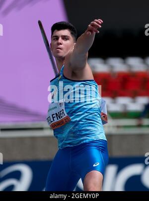 Nairobi, Kenya. 20 ago 2021. Artur Felfner dell'Ucraina compete durante la finale di lancio del javelin maschile ai Campionati mondiali di atletica U20 2021 a Nairobi, Kenya, 20 agosto 2021. Credit: Long Lei/Xinhua/Alamy Live News Foto Stock