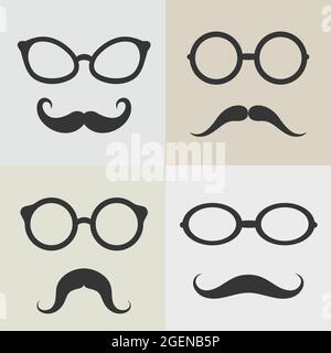 Immagini vettoriali di occhiali e baffi su sfondo bianco. Illustrazione vettoriale a livelli facilmente modificabile. Illustrazione Vettoriale