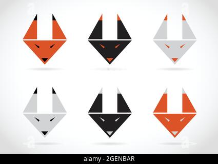 Icone facciali vettoriali fox impostate su sfondo bianco. Illustrazione vettoriale a livelli facilmente modificabile. Animali selvatici. Illustrazione Vettoriale