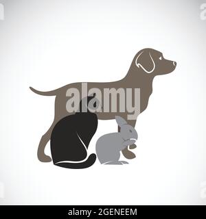 Gruppo vettoriale di animali domestici - cane, gatto, coniglio, isolato su sfondo bianco, illustrazione vettoriale. Amanti degli animali domestici. Illustrazione Vettoriale