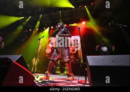 New York City, USA. 20 ago 2021. George Clinton e Parliament Funkadelic si esibiscono alla serie di concerti di NYC Homecoming presso il Forest Hills Stadium nel distretto di New York, New York, 20 agosto 2021. (Anthony Behar/Sipa USA) Credit: Sipa USA/Alamy Live News Foto Stock