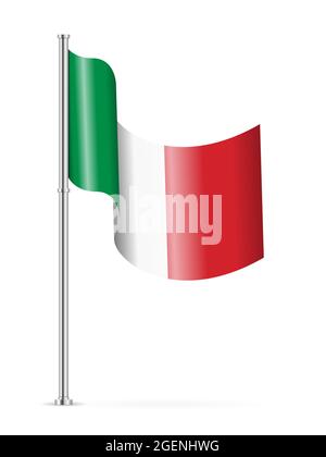 Bandiera ondulata d'Italia su sfondo bianco. Illustrazione vettoriale. Foto Stock