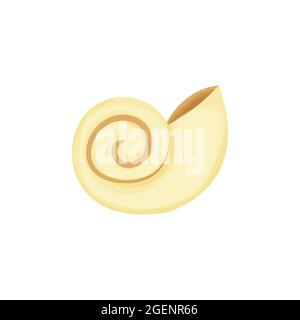 Conchiglia Amonite fossile, creatura preistorica in stile cartone animato isolato su sfondo bianco. Scienza spirale lumaca. . Illustrazione vettoriale Illustrazione Vettoriale