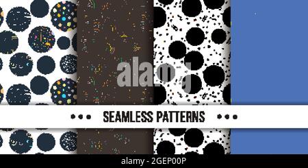 Set di samless ornate, noodle disegni astratti a mano. Illustrazione vettoriale. Trama dello schizzo a inchiostro, immagine del disegno a tratteggio ruvido Illustrazione Vettoriale