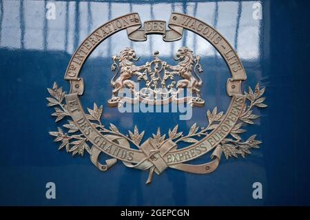 Emblema sul treno della compagnie Internationale des Wagons-Lits (1943), Spoorwegmuseum, Utrecht, Paesi Bassi Foto Stock