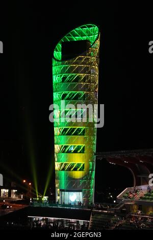 Una visione generale della Bowerman Tower a Hayward Field durante la 46° cerimonia di apertura della Prefontaine Classic, venerdì 20 agosto 2021, ad Eugene, Foto Stock