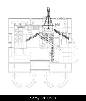 Oil Rig. Offshore Rendering vettoriale di 3d Illustrazione Vettoriale