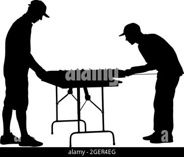 Silhouette due uomini giocare a hockey da tavolo su sfondo bianco. Illustrazione Vettoriale