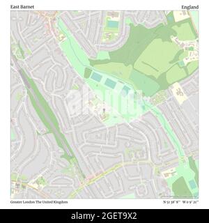 East Barnet, Greater London, Regno Unito, Inghilterra, N 51 38' 8'', W 0 9' 21''', mappa, mappa senza tempo pubblicata nel 2021. Viaggiatori, esploratori e avventurieri come Florence Nightingale, David Livingstone, Ernest Shackleton, Lewis and Clark e Sherlock Holmes si sono affidati alle mappe per pianificare i viaggi verso gli angoli più remoti del mondo, Timeless Maps sta mappando la maggior parte delle località del mondo, mostrando il successo di grandi sogni Foto Stock