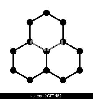 Simbolo del grafene, struttura molecolare schematica del grafene, allotrope di carbonio, costituito da un singolo strato di atomi di carbonio in una griglia esagonale. Foto Stock